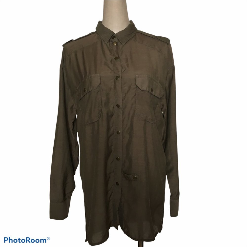 H&M Women's Button Down Olive Green Top Sz 2